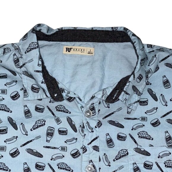 RF Brand Mens BBQ Short Sleeve Button Front Shirt-Light Blue-L-GUC - Picture 2 of 5